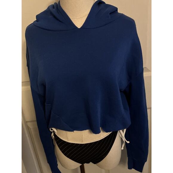 ROMA CONCEPTS By Rosee Women Dark Blue Pullover Cropped Raw Hem Hoodie Size S - Picture 1 of 7